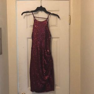 burgundy sequins homecoming dress